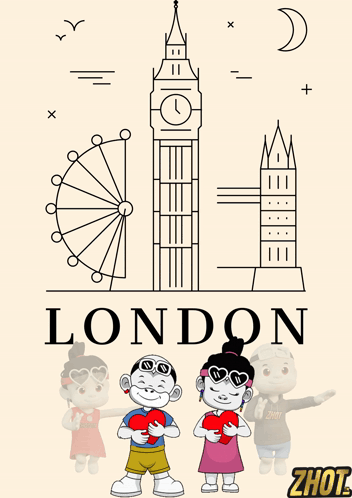 London Poster With Ferris Wheel and Big Ben