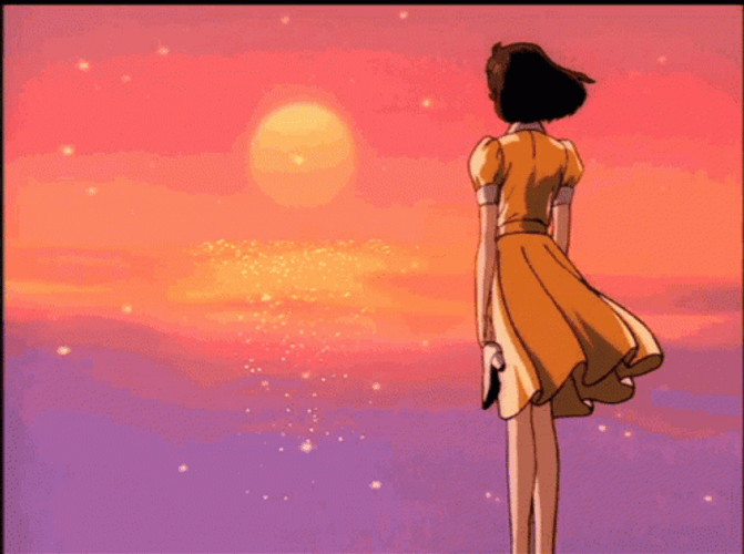 Lonely Sad Anime Retro Sun Set GIF 