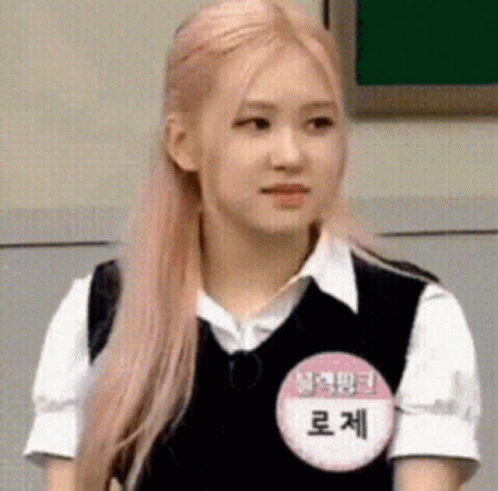 Long Blonde Woman with Rose Name Tag