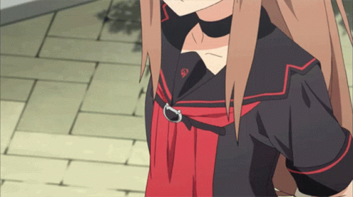 Long Brown Hair Girl in Black and Red Outfit