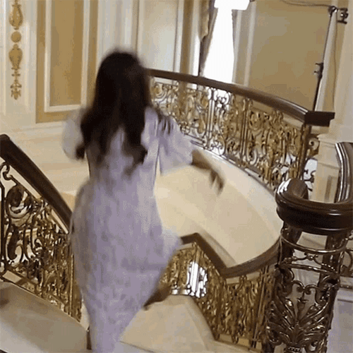 Long Hair Girl Falling Down Stairs GIF