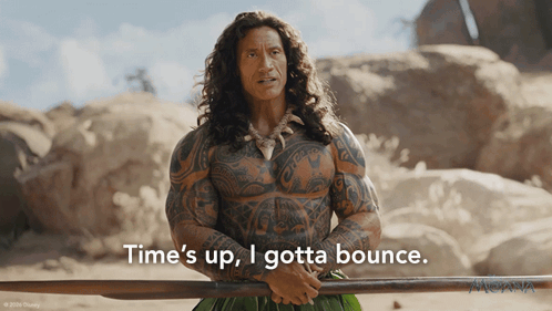 Long Hair Tattoo Man Holding Stick Says Time's Up I Gotta Bounce