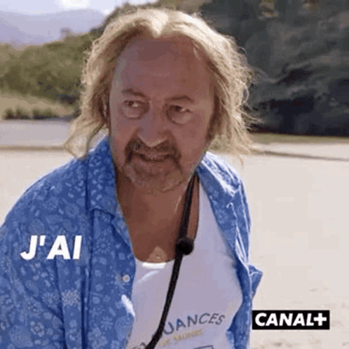 Long Haired Bearded Man Blue Shirt White Tank Top GIF