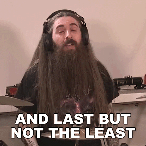 Long Haired Bearded Man Wearing Headphones Says And Last But Not The Least GIF
