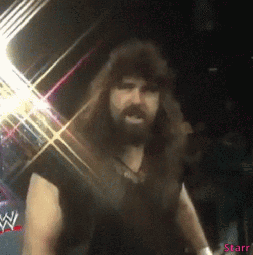 Long Haired Bearded Man with WWE Logo