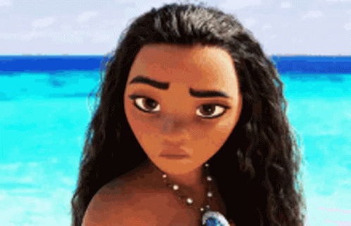 Long-Haired Cartoon Girl on Beach Looking at Camera
