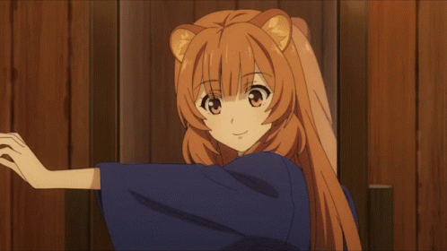 Long-Haired Girl with Bear Ears at Wooden Door