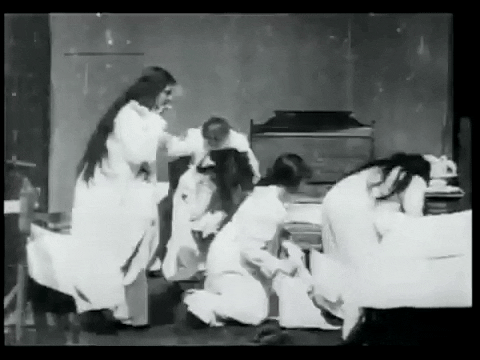 Long Haired Girls Pillow Fight GIF