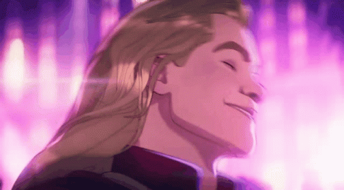 Long Haired Man Smiling With Eyes Closed in Pink