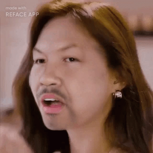 Long Haired Woman With Fake Mustache Funny Face GIF