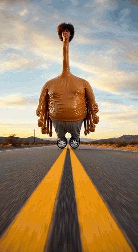 Long Neck Cartoon Character Driving On Highway GIF
