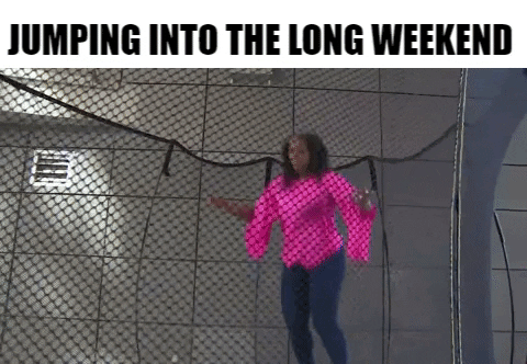Long Weekend Ecstatic Trampoline Jump GIF