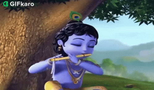 Lord Krishna Playing Flute Under Tree