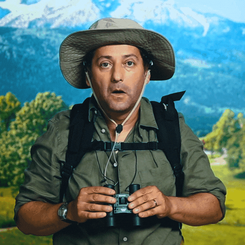 Lost Traveler Using Binocular GIF