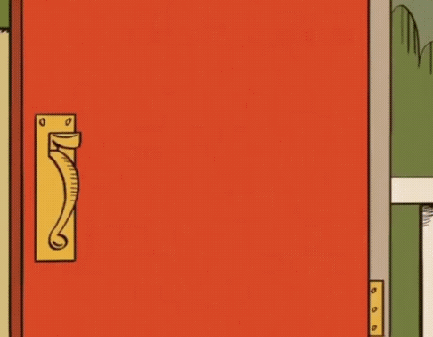 Loud House Character Smiling at Red Door