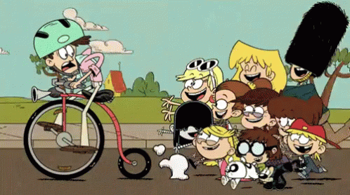 Loud House Crazy Kids Chasing Guy In Bicycle GIF