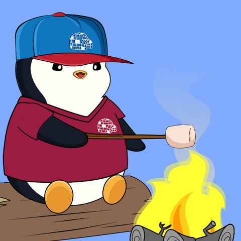 Lovely Penguin Campfire Roasting Marshmallows GIF