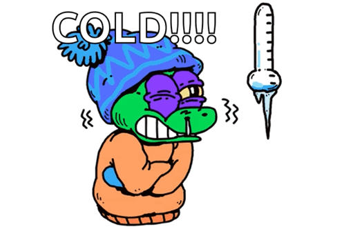 Low Temperature Green Character Freezing GIF