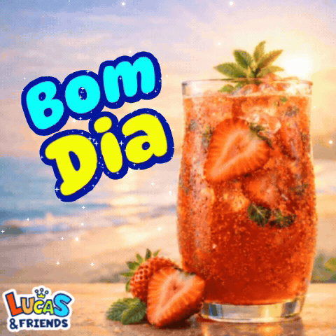 Lucas & Friends Greeting Card With Strawberry Drink GIF