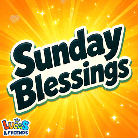 Lucas & Friends Sunday Blessings Logo On A Bright Yellow Background GIF