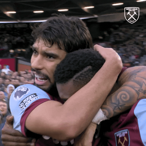 Lucas Paqueta Hugging His Teammate Head GIF