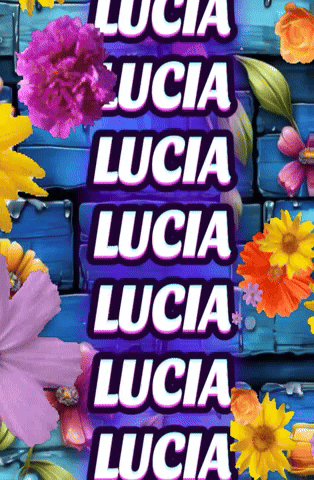Lucia on Blue Background With Flowers