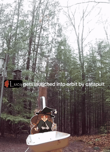 Lucy Gets Launched Into Orbit By Catapult Is Written On A Screen GIF
