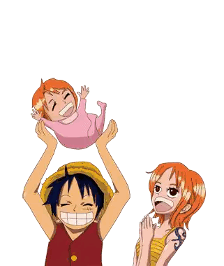 luffy and nami are holding a baby in their arms