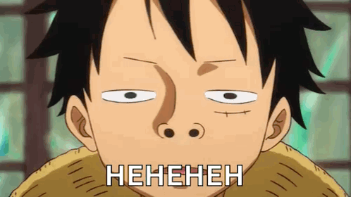 Luffy From One Piece Is Making A Funny Face With His Eyes Closed And The Words Henehene Written On His Face . GIF