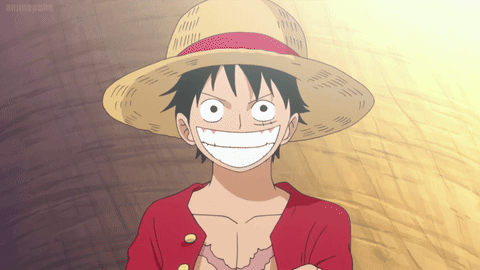 Luffy From One Piece Is Wearing A Straw Hat And A Red Jacket GIF