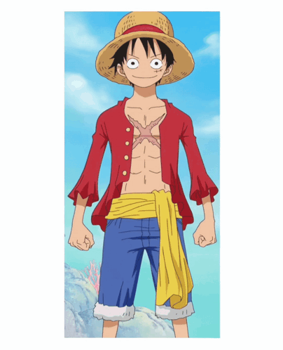 Luffy From One Piece Is Wearing A Straw Hat And A Red Shirt GIF