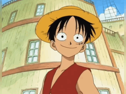 Luffy From One Piece Is Wearing A Straw Hat And Smiling GIF