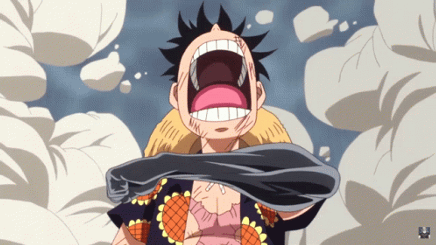 Luffy Gear 5 Biting Own Arm GIF