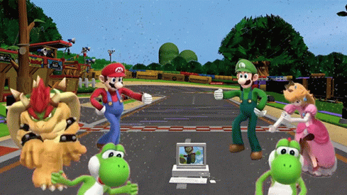 Luigi Together With Friends Dancing GIF