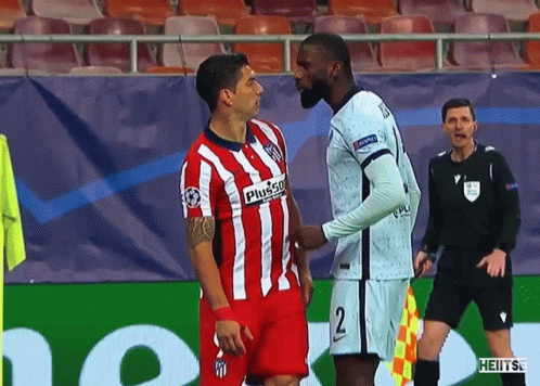 Luis Suarez Arguing With Opponent GIF