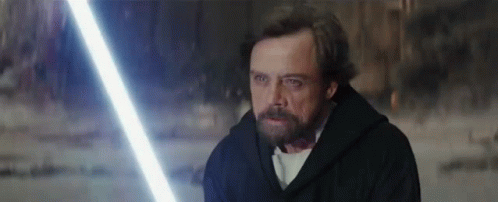 Old Luke Skywalker Wielding Blue Light Saber GIF