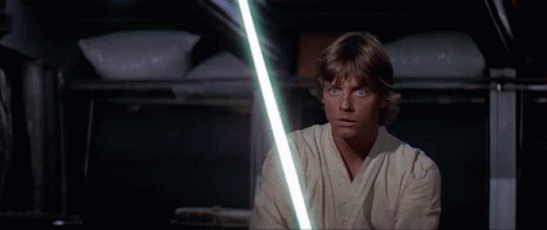 Luke Skywalker Practices Wielding Light Saber GIF