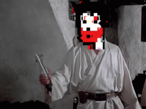 Cartoon Head Luke Skywalker Holding Light Saber GIF