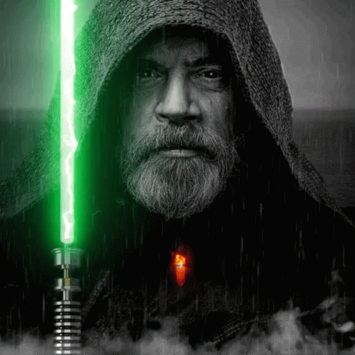 Luke Skywalker On Rain With Green Light Saber GIF