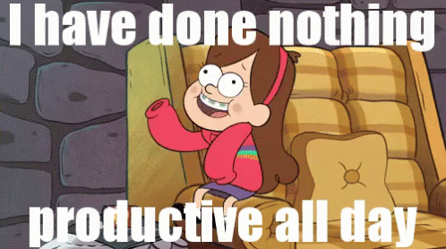 Mabel From Gravity Falls Is Sitting In A Chair With The Words I Have Done Nothing Productive All Day GIF