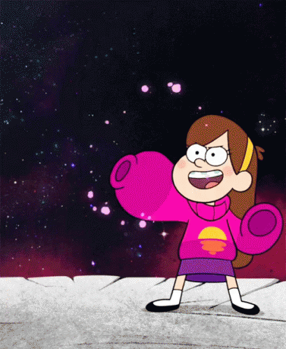 Mabel From Gravity Falls Is Standing In Front Of A Starry Night Sky GIF
