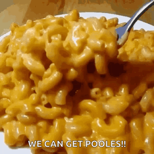Macaroni and Cheese Plate Saying We Can Get Pooles