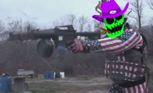 Soldier With Skull Animated Head Machine Gun GIF