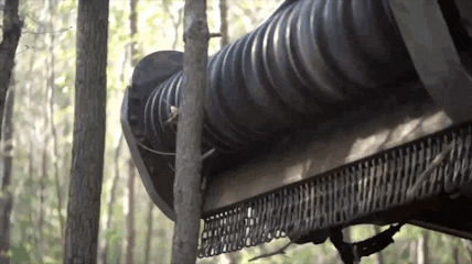 Machine Producing Mulch From Tree Close View GIF