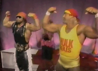 Macho Man And Hulk Funny Handshake GIF