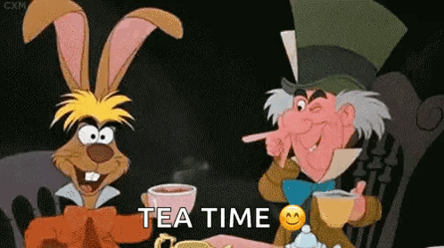 Mad Hatter And Rabbit Drinking Tea GIF