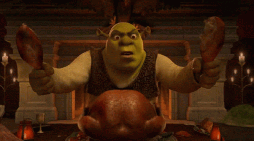 Mad Shrek Eating Roasted Turkey GIF