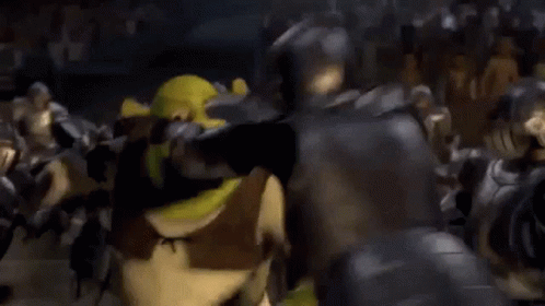 Mad Shrek Fighting Against Soldiers GIF