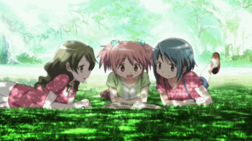 Madoka Magica Kaname Shizuki Miki Happy Girls GIF