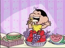 Maggy From Monica And Friends Eating Fruit GIF